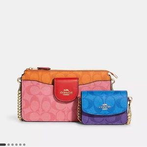 SALE- Poppy Crossbody With Card Case In Blocked Signature Canvas